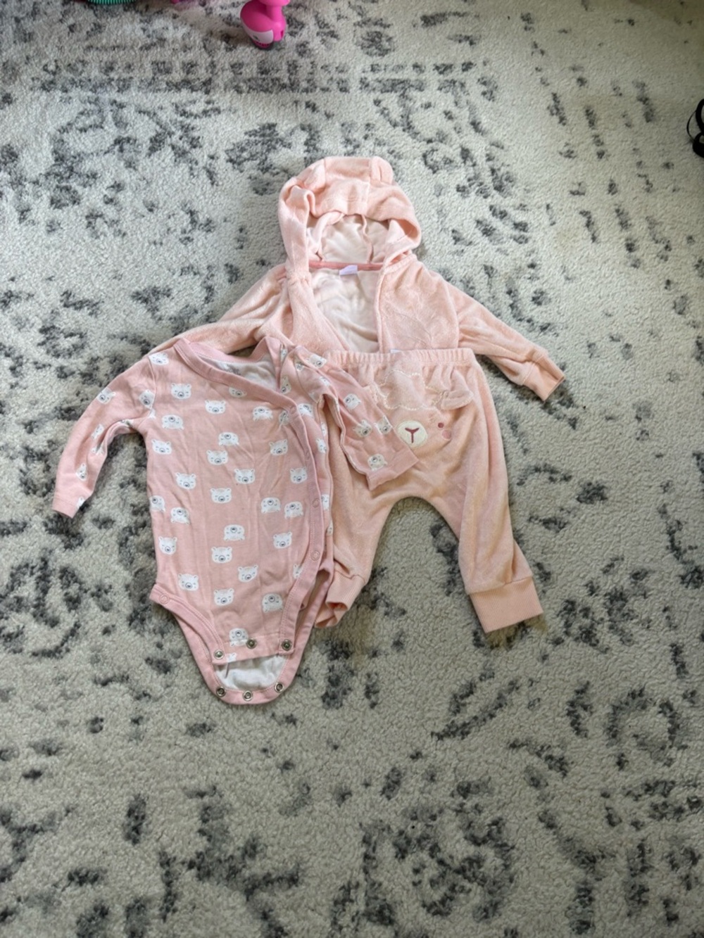 Carter's Light Pink Hooded One-Piece Set with Bear Accent
